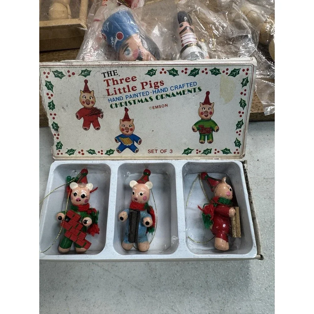 Vintage Lot of 23 Wooden Christmas Ornaments New Old Stock Woolworths?